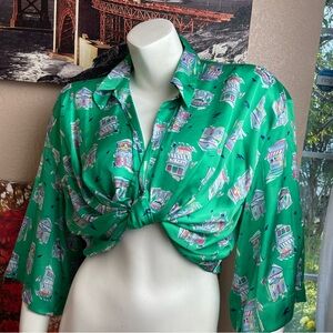 Zara Vibrant Green Printed Blouse